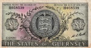 Guernsey, 1 Pound, 1969, VG, B150c, Writing ... 