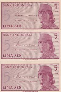 Indonesia, Lot of 3 ea 5 Sen, ... 