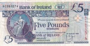 Northern Ireland, 5 Pounds, 1998, VG, B123b, 