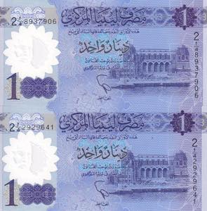 Libya, Lot of 2 ea 1 Dinar, 2019, ... 