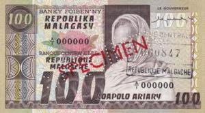 Madagascar, 100 Francs Specimen, 1974, UNC, ... 
