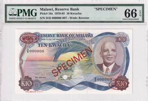 Malawi, 10 Kwacha Specimen, 1979, PMG 66EPQ, ... 