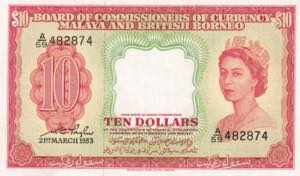 Malaya & British Borneo, 10 Dollars, 1953, ... 