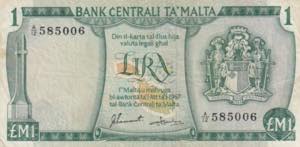 Malta, 1 Lira, 1967, VG, B204f, 
