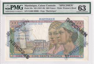 Martinique, 500 Francs Specimen, 1947-49, ... 