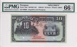 Paraguay, 10 Pesos Specimen, 1923, PMG ... 