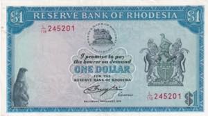 Rhodesia, 1 Dollar, 1979, XF+, B107o, 1 mm ... 