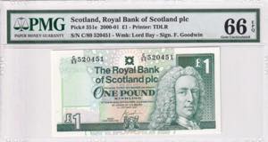Scotland, 1 Pound, 2001, PMG 66EPQ, P#351e, 