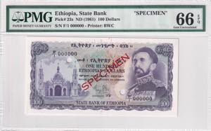 Ethiopia, 100 Dollars Specimen, 1961, PMG ... 