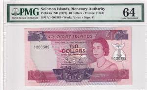 Solomon Islands, 10 Dollars, 1977, PMG 64, ... 