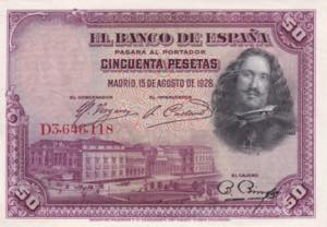 Spain, 50 Pesetas, 1928, UNC, B519b, 