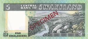 Swaziland, 5 Emalangeni Specimen, ... 