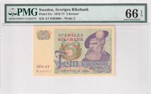 Sweden, 5 Kronor, 1974, PMG 66EPQ, P#51c, 