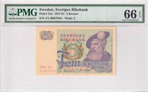 Sweden, 5 Kronor, 1981, PMG 66EPQ, P#51d, 