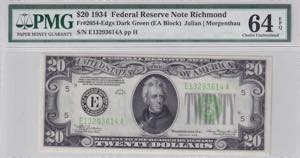 $20 US Federal Reserve Note, 1934, Richmond, ... 