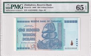 Zimbabwe, 100 Trillion Dollars, 2008, PMG ... 