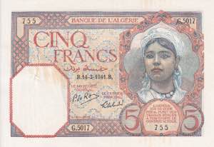 Algeria, 5 Francs 1941, AUNC