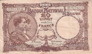 Belgium, 20 Francs 1925, VF+