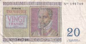 Belgium, 20 Francs 1956, VF