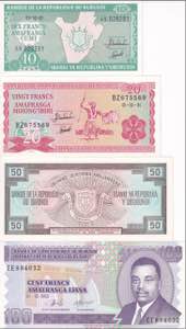 Burundi, 10-20-50-100 Francs ... 
