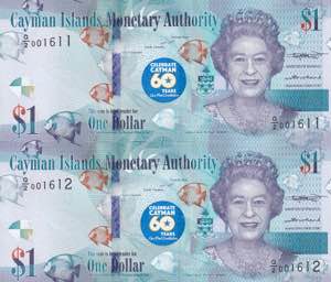 Cayman Islands, Lot of 2 EA 1 Dollar 2018, ... 