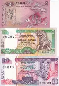 Ceylon, 2-10-20 Rupees 1979-1991, UNC
