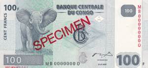 Congo, 100 Francs Specimen 2007, ... 