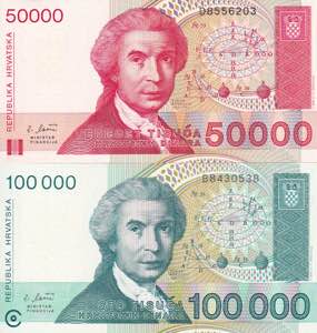 Croatia, 1993 Issues 50.000-100.000 Dinars, ... 