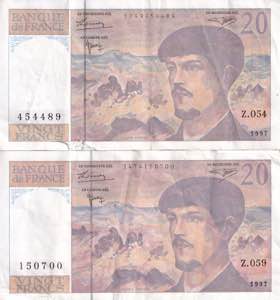 France, Lot of 2 EA 20 Francs 1997, VF