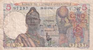 French West Africa, 5 Francs 1954, F+