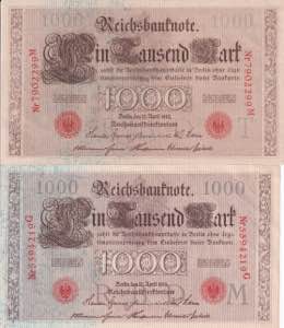 Germany, Lot of 2 EA 1.000 Mark 1910, UNC