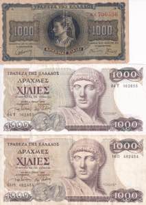 Greece, 100-500-1.000 Drachmai 1942-1983, ... 