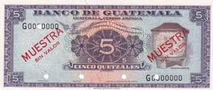 Guatemala, 5 Quatzales Specimen 1962, UNC