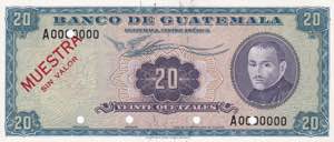 Guatemala, 20 Quatzales Specimen 1965, UNC