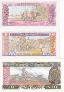 Guinea, 50-100-500 Francs 1960, UNC