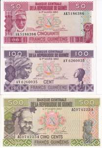 Guinea, 50-100-500 Francs 1960, UNC