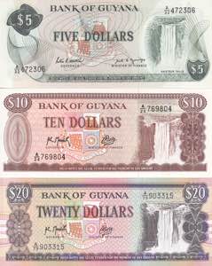 Guyana,5-10-20 Dollars 1965-1996, UNC