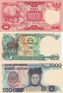 Indonesia, 100-500-1.000 Rupiah 1977-1988, ... 