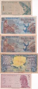 Indonesia, 1-5 Sen-2 1/2-5 Rupiah 1959-1964, ... 