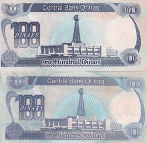 Iraq, Lot of 2 EA 100 Dinars 1994, ... 