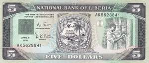 Liberia, 5 Dollars 1991, UNC