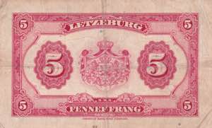 Luxembourg, 5 Francs 1944, VF