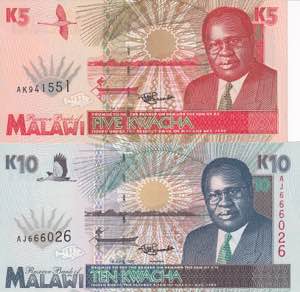 Malawi, 1995 Issues 5-10 Kwacha, UNC