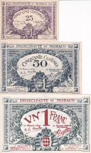 Monoca, 1920 Issues 25-50 Centimes-1 Franc, ... 