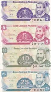 Nicaragua, 1991 Issues 1-5-10-25 Centavos, ... 