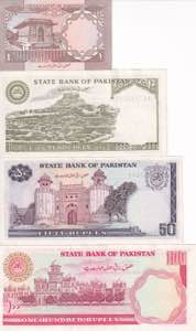 Pakistan, 1-10-50-100 Rupees 1976-2002, ... 