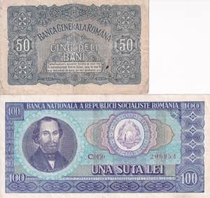 Romania, 50 Bani-100 Lei 1917-1966, VF/XF