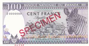 Rwanda, 100 Francs Specimen 1989, UNC