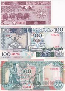 Somalia, 5-100-500 Shillings 1989-1993, UNC