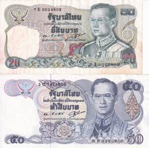 Thailand, 20-50 Baht 1980-1992, XF/AUNC